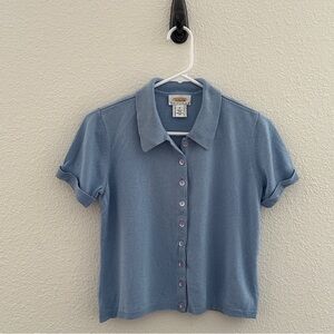 Talbots Blue Silk Cotton Blend Short Sleeve Knit Shell Top Quiet Luxury - Medium